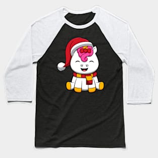 Kids Christmas Unicorn Santas Hat Cute Christmas Baseball T-Shirt